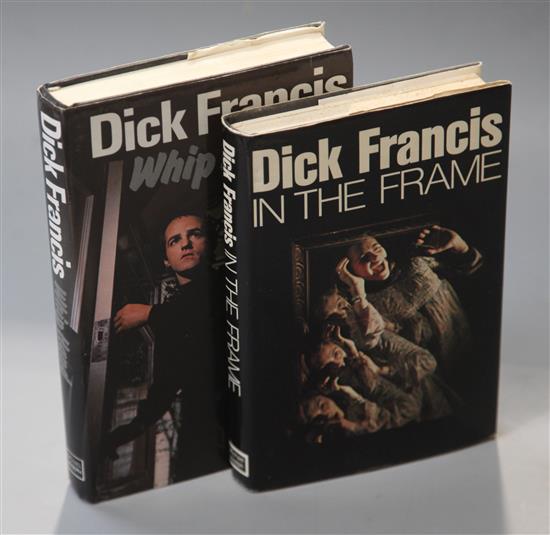 Francis, Dick - In The Frame, signed by the author, with d.j., London 1976 and Whip Hand, signed by the author,